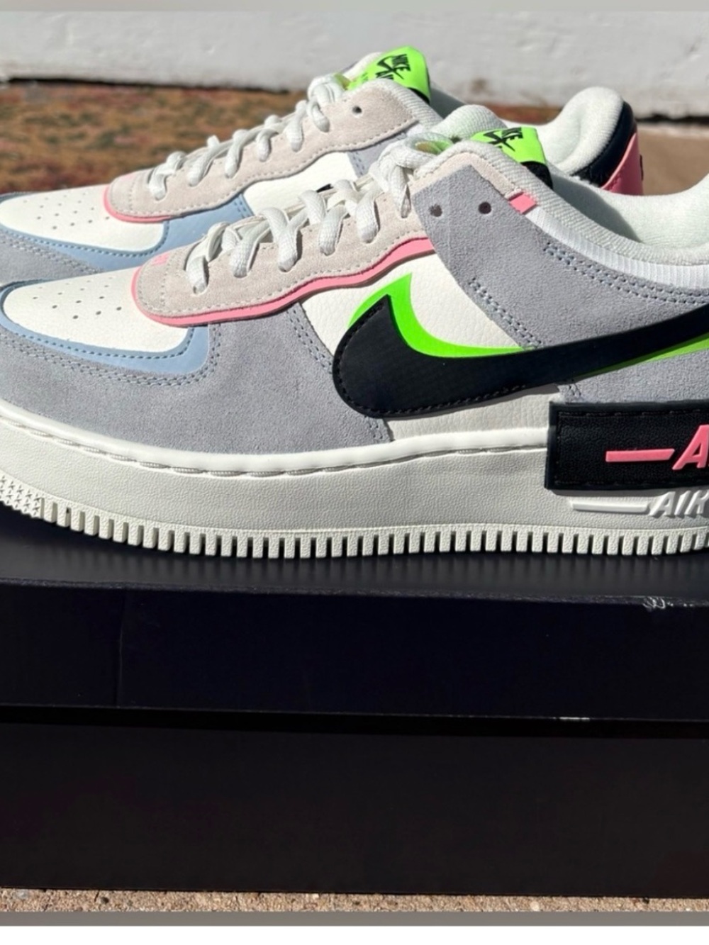 Nike Air Force 1 Shadow Gray Pink Neon Green Sneakers - Women’s Size 10